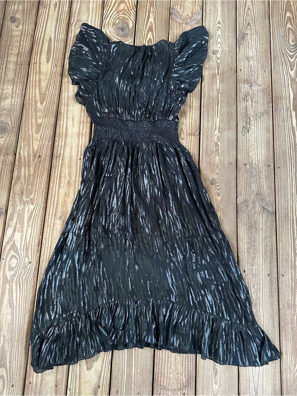 NWT Rebecca Taylor Short Sleeve Safari Dress Metallic Silk Black Size 8 - Picture 14 of 14